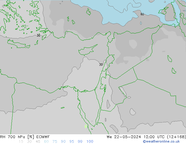 RH 700 hPa ECMWF mer 22.05.2024 12 UTC