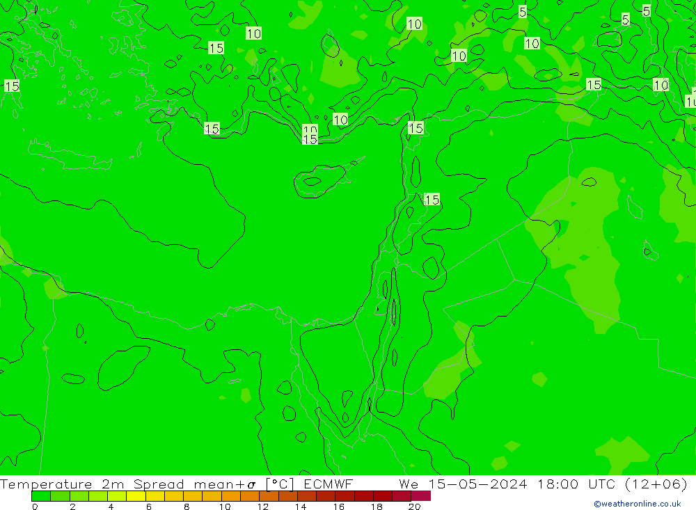 Temperature 2m Spread ECMWF We 15.05.2024 18 UTC