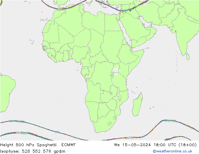 Hoogte 500 hPa Spaghetti ECMWF wo 15.05.2024 18 UTC
