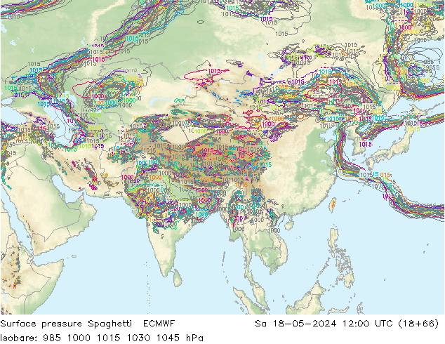 Surface pressure Spaghetti ECMWF Sa 18.05.2024 12 UTC