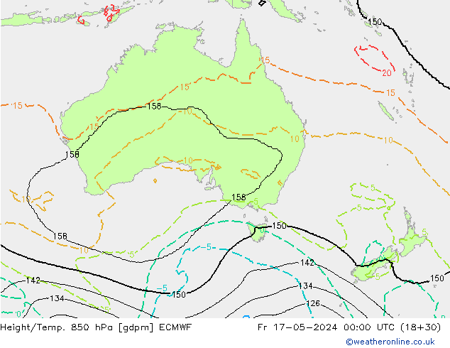 Hoogte/Temp. 850 hPa ECMWF vr 17.05.2024 00 UTC