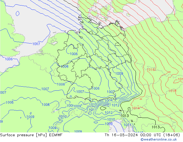 Presión superficial ECMWF jue 16.05.2024 00 UTC