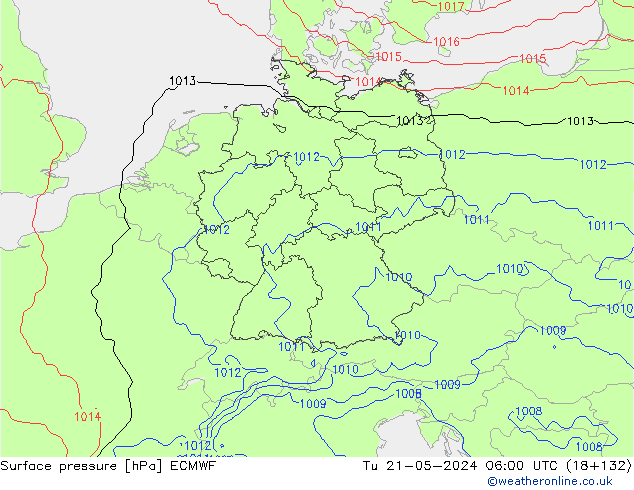 Surface pressure ECMWF Tu 21.05.2024 06 UTC