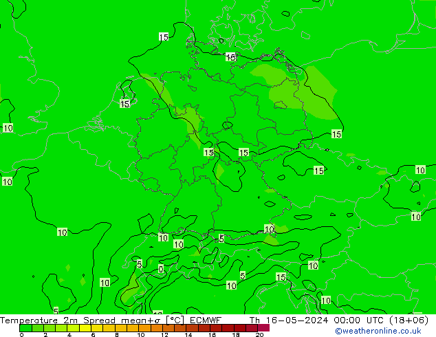 Temperaturkarte Spread ECMWF Do 16.05.2024 00 UTC
