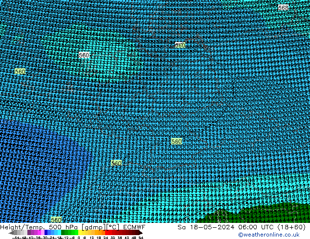 Height/Temp. 500 hPa ECMWF Sa 18.05.2024 06 UTC