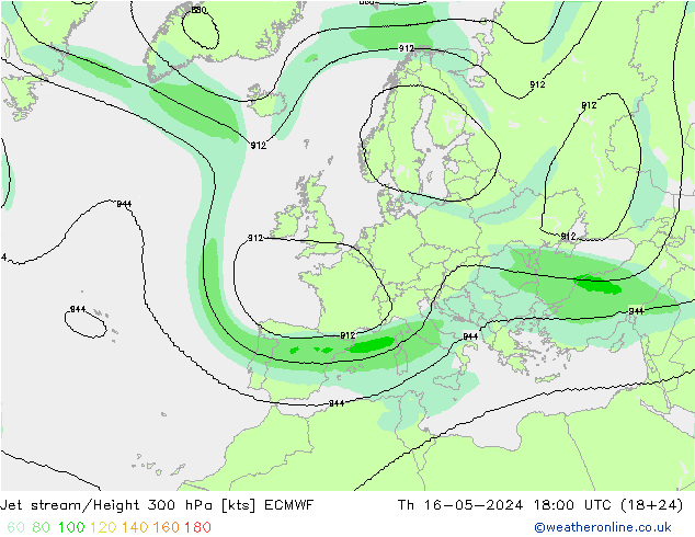 Prąd strumieniowy ECMWF czw. 16.05.2024 18 UTC