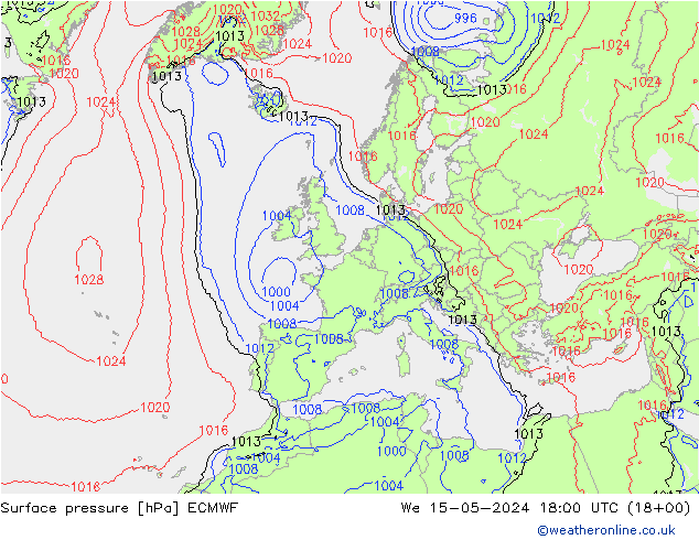 Surface pressure ECMWF We 15.05.2024 18 UTC