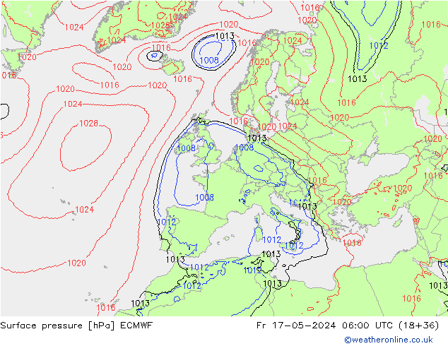 Atmosférický tlak ECMWF Pá 17.05.2024 06 UTC