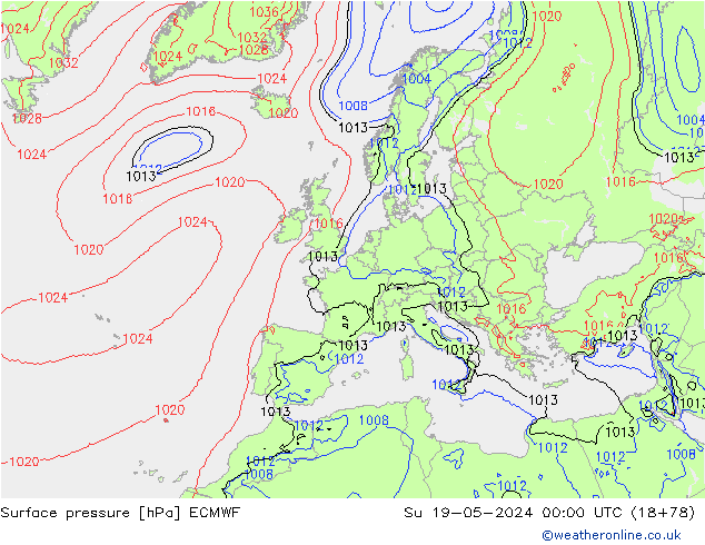 Surface pressure ECMWF Su 19.05.2024 00 UTC