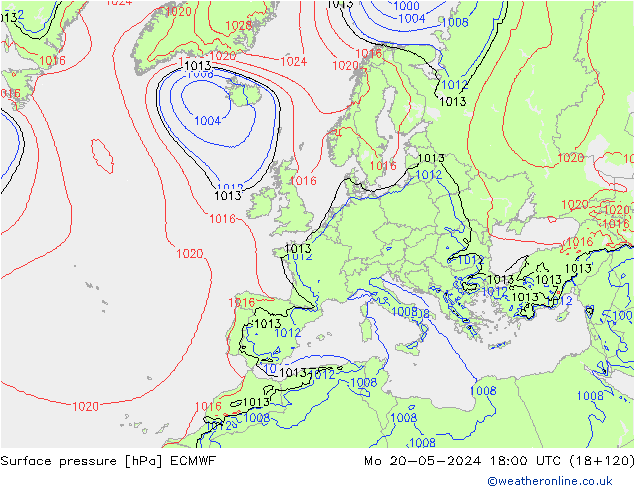 Bodendruck ECMWF Mo 20.05.2024 18 UTC