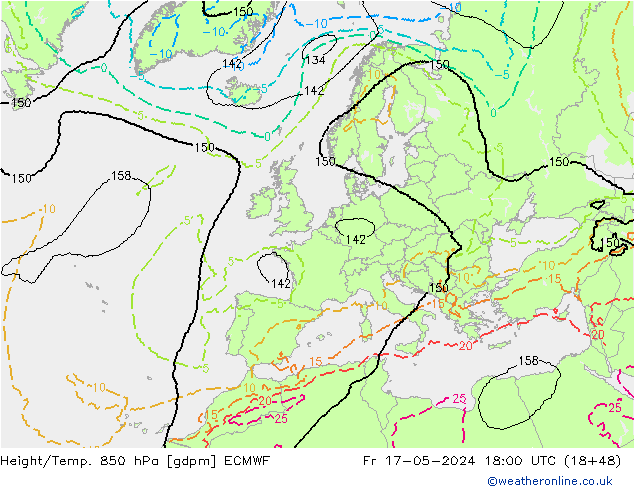 Height/Temp. 850 hPa ECMWF Fr 17.05.2024 18 UTC