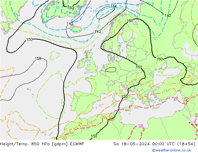 Height/Temp. 850 hPa ECMWF Sa 18.05.2024 00 UTC