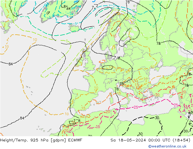 Height/Temp. 925 hPa ECMWF  18.05.2024 00 UTC