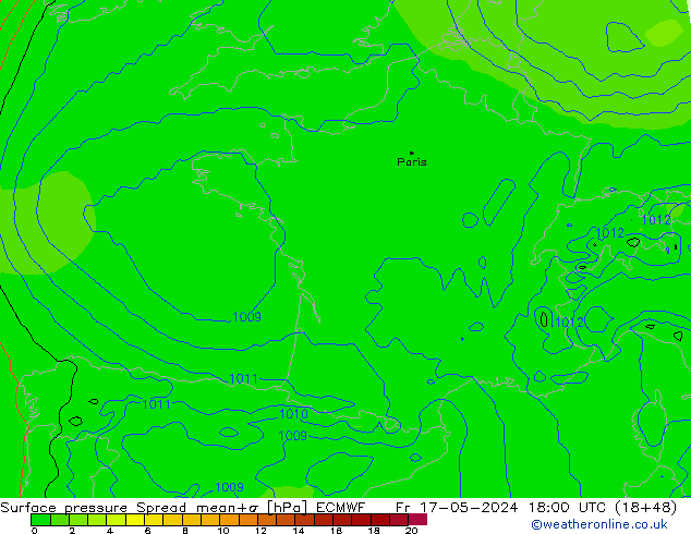 ciśnienie Spread ECMWF pt. 17.05.2024 18 UTC