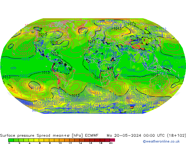 Pressione al suolo Spread ECMWF lun 20.05.2024 00 UTC