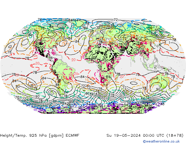 Height/Temp. 925 hPa ECMWF Dom 19.05.2024 00 UTC