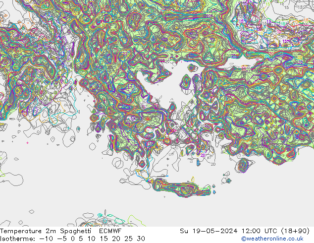 Temperatuurkaart Spaghetti ECMWF zo 19.05.2024 12 UTC