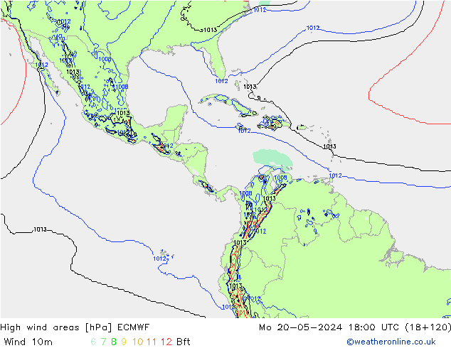 High wind areas ECMWF  20.05.2024 18 UTC