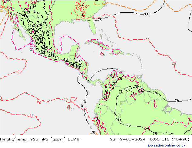 Height/Temp. 925 hPa ECMWF  19.05.2024 18 UTC