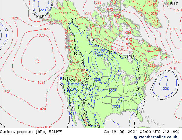 pressão do solo ECMWF Sáb 18.05.2024 06 UTC