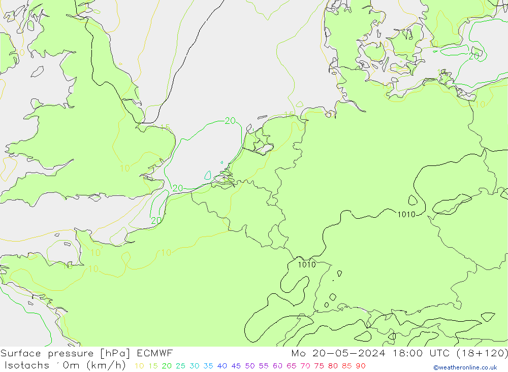 Isotachs (kph) ECMWF  20.05.2024 18 UTC