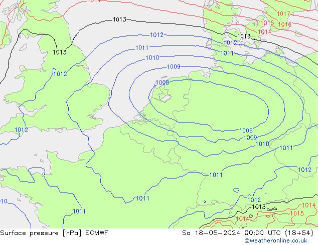 Presión superficial ECMWF sáb 18.05.2024 00 UTC
