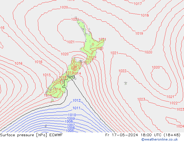 Presión superficial ECMWF vie 17.05.2024 18 UTC