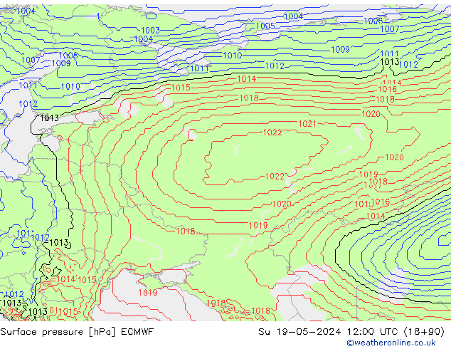 Luchtdruk (Grond) ECMWF zo 19.05.2024 12 UTC