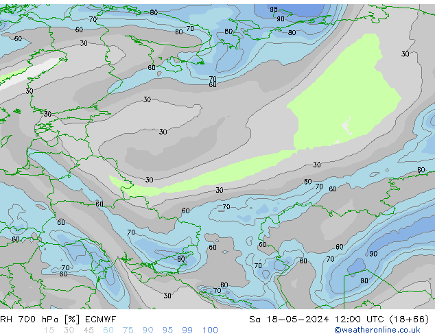 Humidité rel. 700 hPa ECMWF sam 18.05.2024 12 UTC
