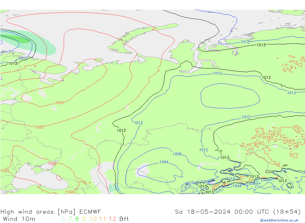 High wind areas ECMWF сб 18.05.2024 00 UTC