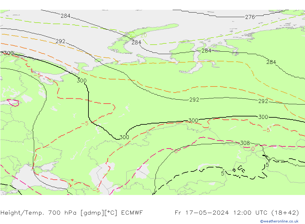 Geop./Temp. 700 hPa ECMWF vie 17.05.2024 12 UTC