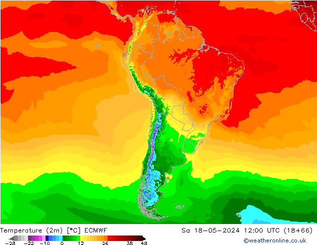 Temperature (2m) ECMWF Sa 18.05.2024 12 UTC