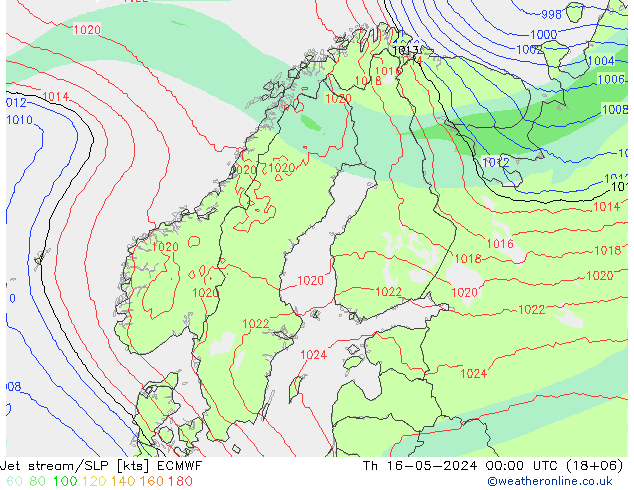 高速氣流/地面气压 ECMWF 星期四 16.05.2024 00 UTC