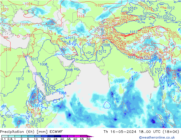 降水量 (6h) ECMWF 星期四 16.05.2024 00 UTC