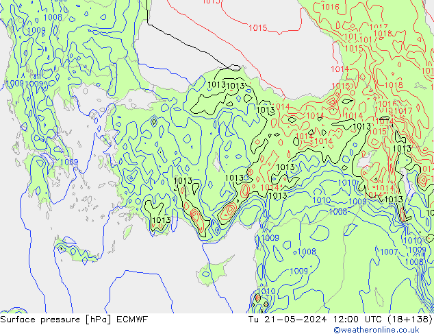 Surface pressure ECMWF Tu 21.05.2024 12 UTC