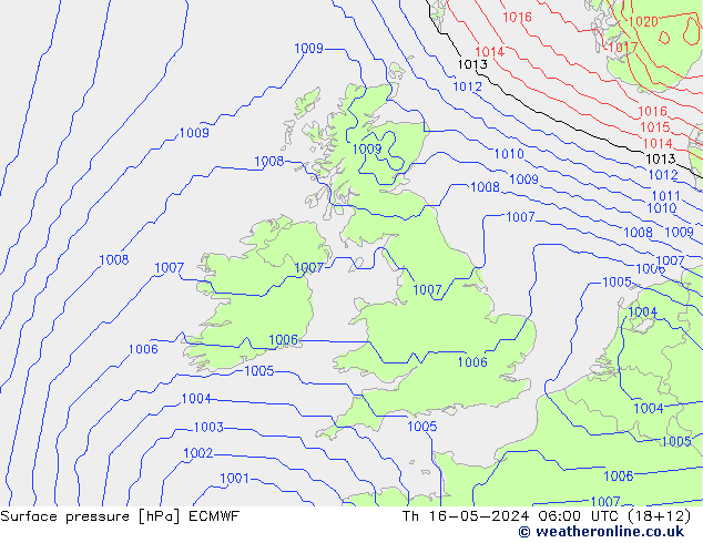 Surface pressure ECMWF Th 16.05.2024 06 UTC