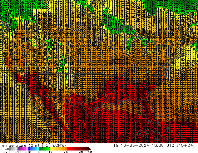 Temperatuurkaart (2m) ECMWF do 16.05.2024 18 UTC