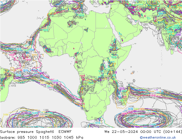 Bodendruck Spaghetti ECMWF Mi 22.05.2024 00 UTC