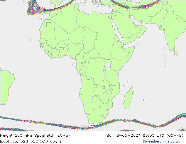 Height 500 hPa Spaghetti ECMWF Sáb 18.05.2024 00 UTC