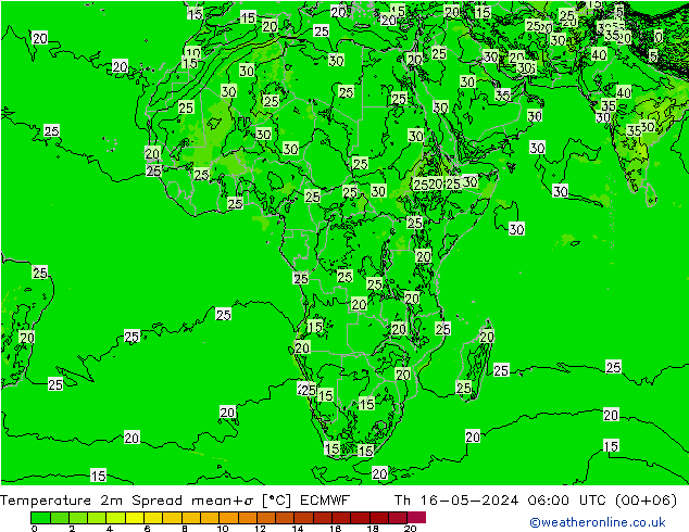 карта температуры Spread ECMWF чт 16.05.2024 06 UTC