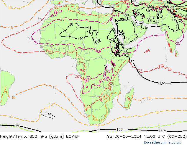 Yükseklik/Sıc. 850 hPa ECMWF Paz 26.05.2024 12 UTC
