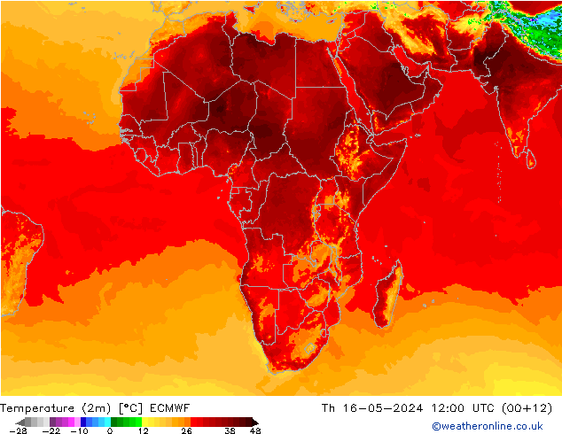 Temperature (2m) ECMWF Čt 16.05.2024 12 UTC