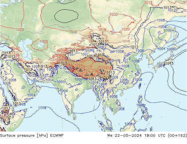 pressão do solo ECMWF Qua 22.05.2024 18 UTC