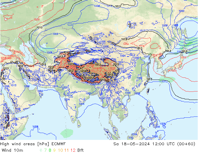 High wind areas ECMWF сб 18.05.2024 12 UTC