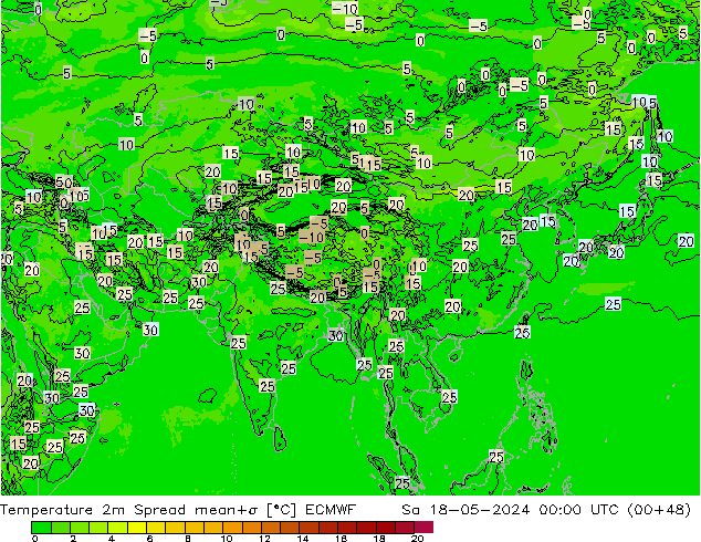 Temperatura 2m Spread ECMWF Sáb 18.05.2024 00 UTC