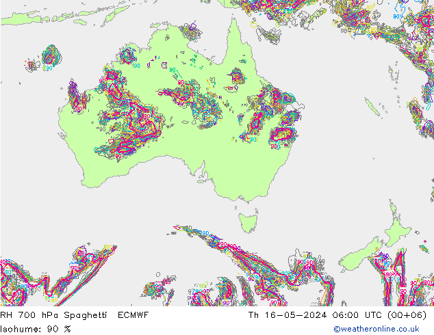 Humidité rel. 700 hPa Spaghetti ECMWF jeu 16.05.2024 06 UTC