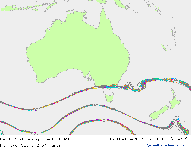 Height 500 hPa Spaghetti ECMWF Th 16.05.2024 12 UTC