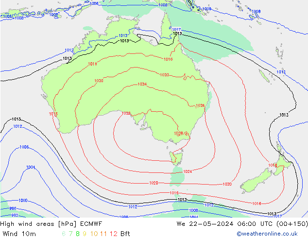 High wind areas ECMWF We 22.05.2024 06 UTC