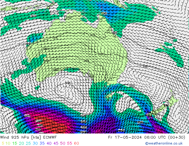 Vento 925 hPa ECMWF Sex 17.05.2024 06 UTC