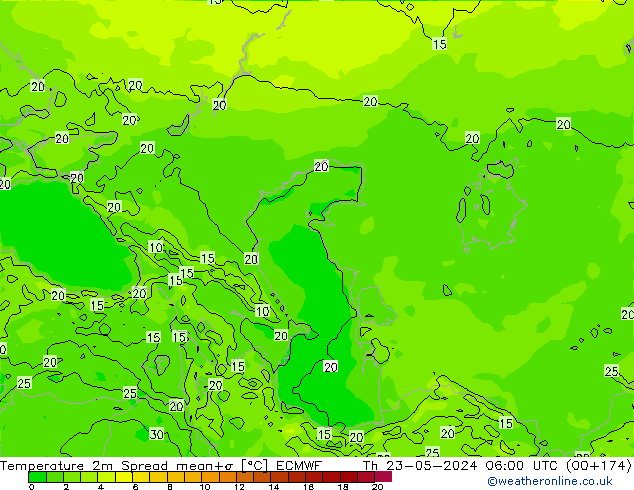 Temperatura 2m Spread ECMWF jue 23.05.2024 06 UTC